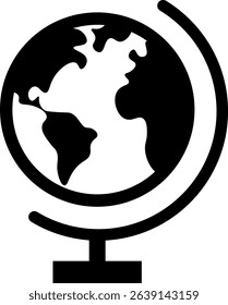 Globe icon for school learning and education on white background. World globe maps