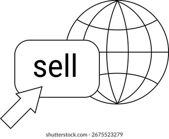 globe icon and sell button icon with white background.with black lines