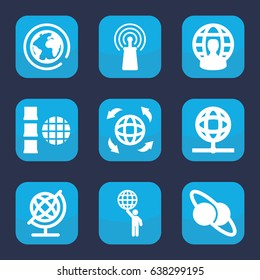 Globe icon. set of 9 filled globe icons such as signal, planet and satellite, planet