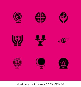 globe icon set. earth globe, school globe and earth and moon vector icon for graphic design and web