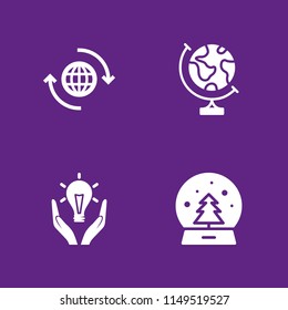 globe icon set. earth globe, snow globe and responsible energy use vector icon for graphic design and web