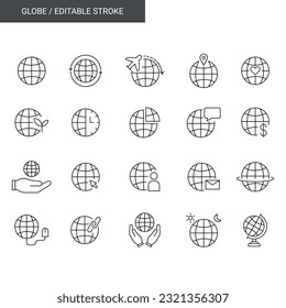 Conjunto De Icono De Globo Con Diseño De Vector De Trazo Editable.