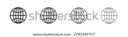 Globe icon set with editable strokes on white background