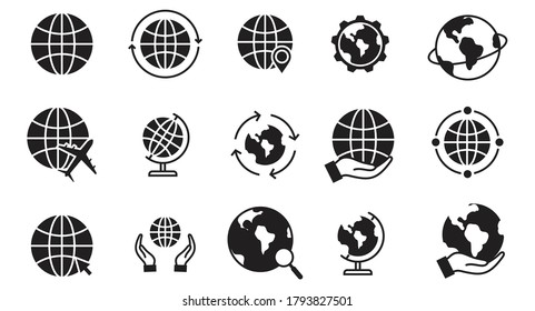 icono de globo activado en estilo plano. como mapa, modo, globo, globo con plano, globo con mano, vector de mapa mundial aislado en fondo blanco, Elementos para concepto móvil y aplicaciones web