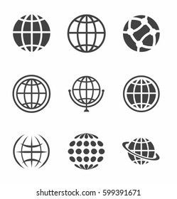 Globe icon set in flat style on white background vector illustration