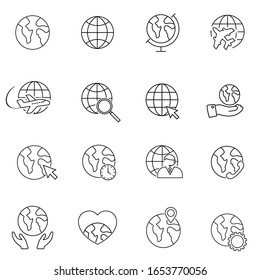 Globe icon set, global world, earth thin line symbols for web and mobile phone on white background. Modern outline style icons collection. Perfect vector graphics