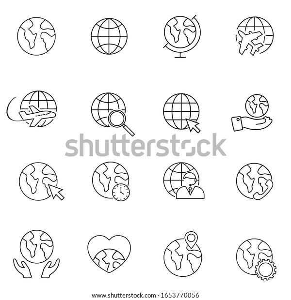 Globe icon set, global world,\
earth thin line symbols for web and mobile phone on white\
background. Modern outline style icons collection. Perfect vector\
graphics