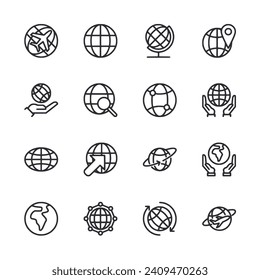 Globe icon set isolated on white