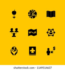globe icon set. planet earth, world in your hands and travel vector icon for graphic design and web