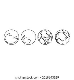 Globe, icon set. Planet Earth, world map in different variations, linear icons. Line with editable stroke 1