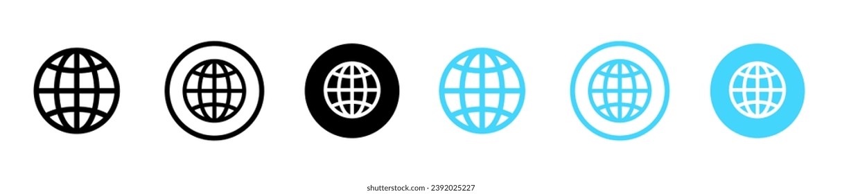 Globe-Symbol-Set. Planet Erde, Weltkarte in verschiedenen Variationen.