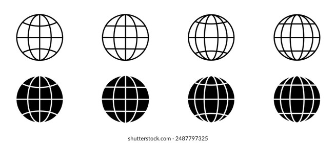 Conjunto de iconos del globo. Planeta Tierra, mapa del mundo en diferentes variaciones. Ilustración vectorial
