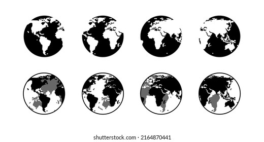 Globe icon set. Planet vector symbol. Global worldwide logo icons collection.