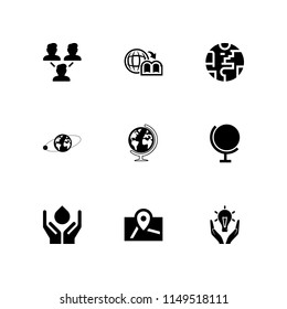 globe icon set. responsible energy use, geography book and save water vector icon for graphic design and web