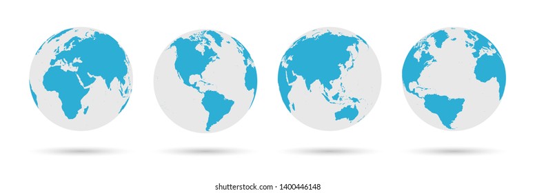 Globe Icon Set - Round World Map Vector Flat Illustration