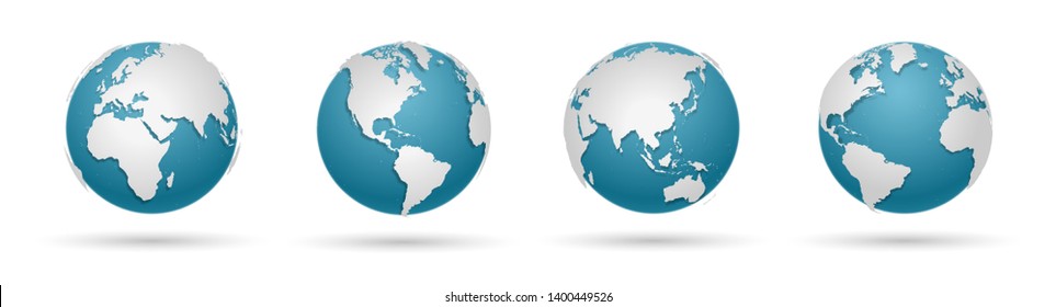 Globe Icon Set - Round World Map Vector Flat Illustration