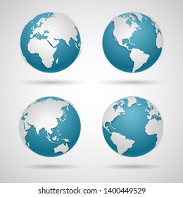 Globe Icon Set - Round World Map Vector Flat Illustration