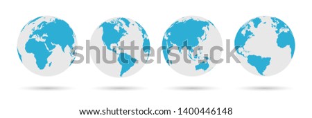 Globe Icon Set - Round World Map Vector Flat Illustration