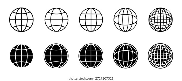 Conjunto de iconos de globo. Barra de Búsqueda. Iconos del vector de la barra de la Búsqueda en diseño plano. Icono de Sitio web.  Icono mundial.