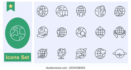 colección del símbolo del conjunto del icono del globo, Ilustración vectorial aislada del logotipo