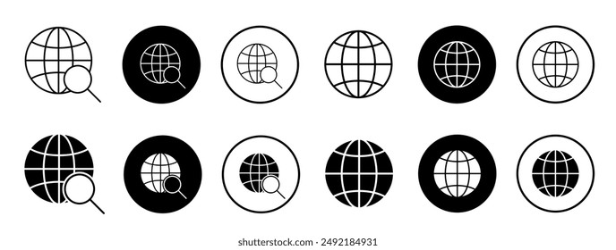 Globe icon set. World icon. Planet Earth, world map in different variations.