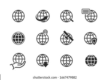 globe icon set. world sign and globe earth vector icons for web