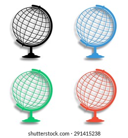 globe icon with shadow - colored vector set