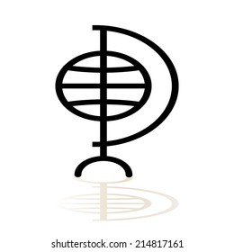 Globe icon with shadow, isolated black on white background, abstract vector symbol