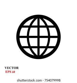 Globe icon. Simple black logo of globe. Globe flat picture isolated on a white background. Vector illustration