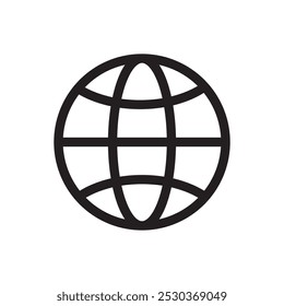 Icono del globo. Simple contorno negro. Símbolo de la red global. Ilustración vectorial