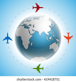 Globe icon with smooth shadows and white map of the continents of the world. Vector Illustration
