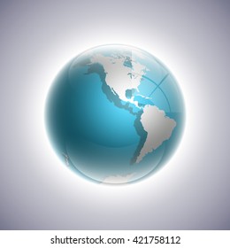 Globe icon with smooth shadows and white map of the continents of the world. Vector Illustration
