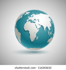 Globe icon with smooth vector shadows and white map of the continents of the world