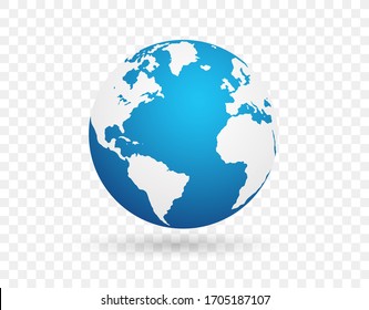 Globe icon with smooth vector shadows on transparent background
