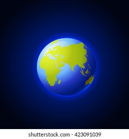 Globe icon with smooth vector shadows and green map of the continents of the world. Planet earth in outer space. Elements of this image furnished by NASA.