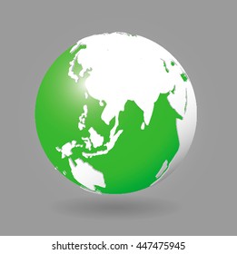 Globe icon with smooth vector shadows and white map of the continents of the world