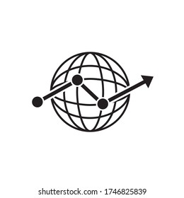 globe icon with statistic grow up with line art style icon logo vector design illustration