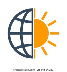 globe icon with sun symbol, air conditioning symbol, hot weather sign, global warming pictogram