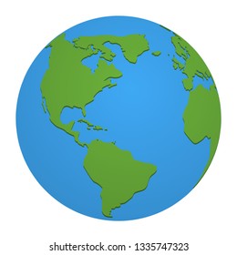 Globe icon or symbol with blue sea and green 3d on land of united states of america, usa