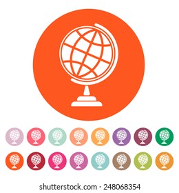 The globe icon. Globe symbol. Flat Vector illustration. Button Set
