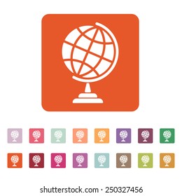 The globe icon. Globe symbol. Flat Vector illustration. Button Set