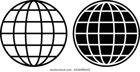 Globe icon symbol set. Globe earth icons.  two black and white icons of a globe 
