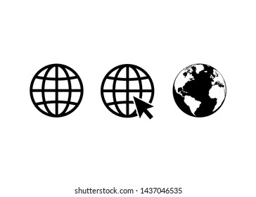 globe icon symbol set, go to web icon vector. website, homepage icon set