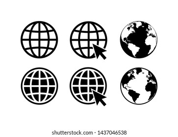 globe icon symbol set, go to web icon vector. website, homepage icon set