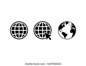 globe icon symbol set, go to web icon vector. website, homepage icon set