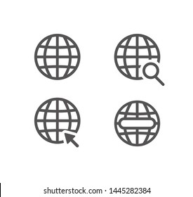 Globe icon symbol set, Web icon set vector. website, homepage.Connection earth illustration on white background