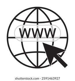 Globe icon symbol sign. Internet logo simple design. URL address label icon. Click to go to the website or internet pictogram. World Wide Web icon, www globe icon. EPS 10. Vector illustration
