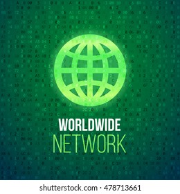 Globe icon symbol. Worldwide networking concept. Internet technology. Vector design illustration with abstract background.