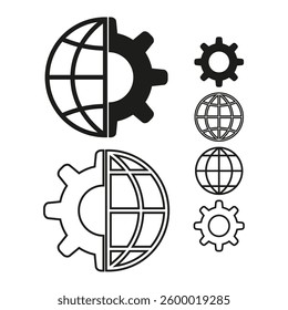 Globe icon. Technology gear symbol. Global settings shape. Vector illustration.