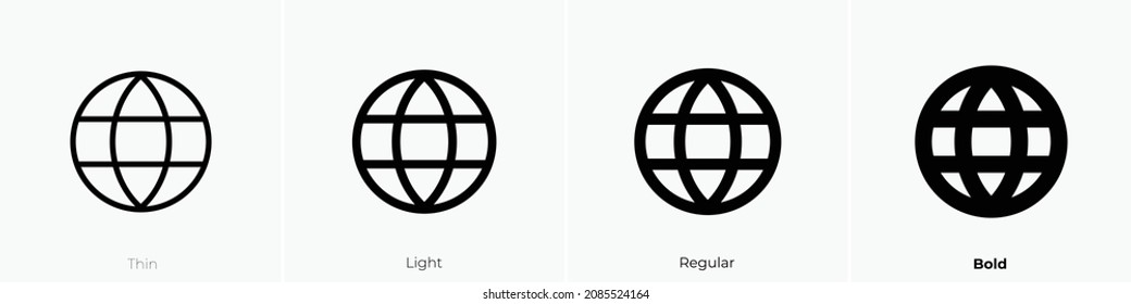 globe icon. Thin, Light Regular And Bold style design isolated on white background